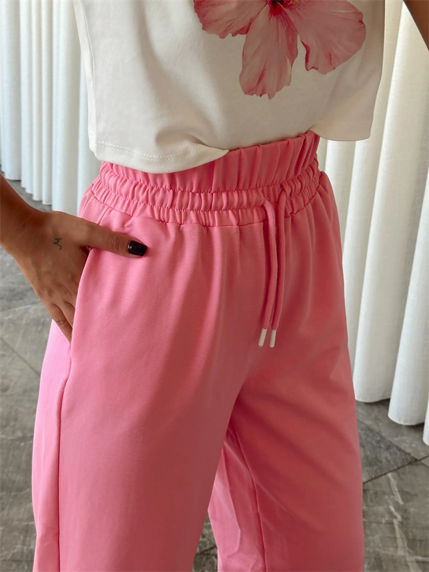 Bel Lastik Detay Palazzo Eşofman - Pembe