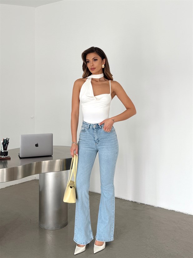 Fularlı Sandy Bluz - Beyaz