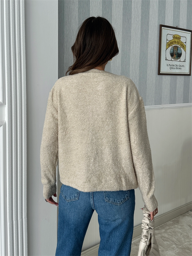 Önden Bağlamalı Triko Hırka  - Taş