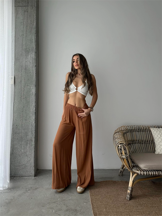 Bel Lastik Tiril Palazzo Pantolon Taba - Taba