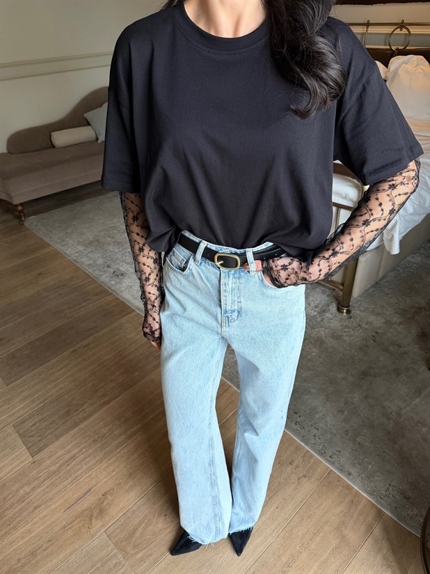 Paça Kesik Palazzo Jean - Buz Mavi