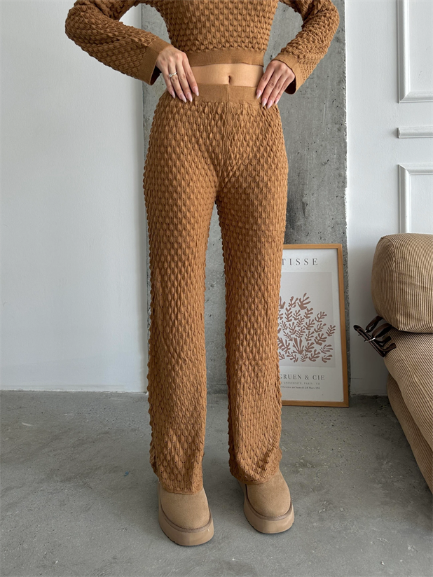 Damla Ajur Triko Pantolon Taba - Taba