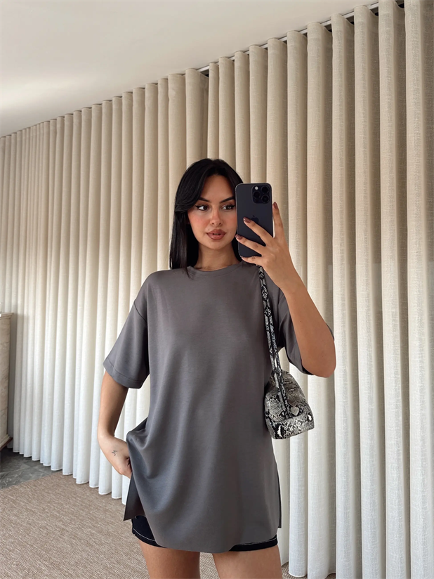 Yan Yırtmaç Oversize Basic - Antrasit