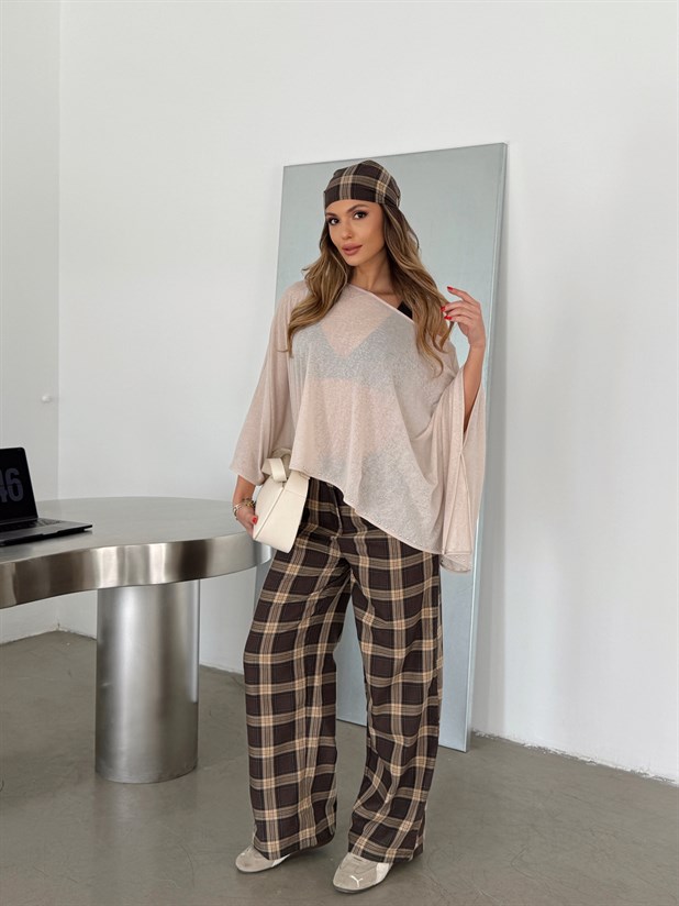 Altı Zımbalı Yarasa Bluz - Taş