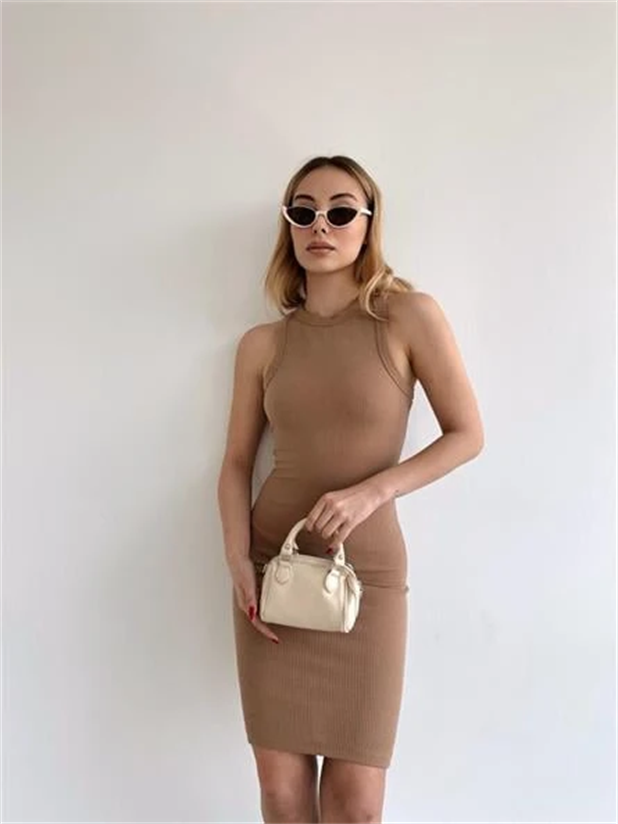 Halter Yaka Fitilli Elbise Vizon - Vizon