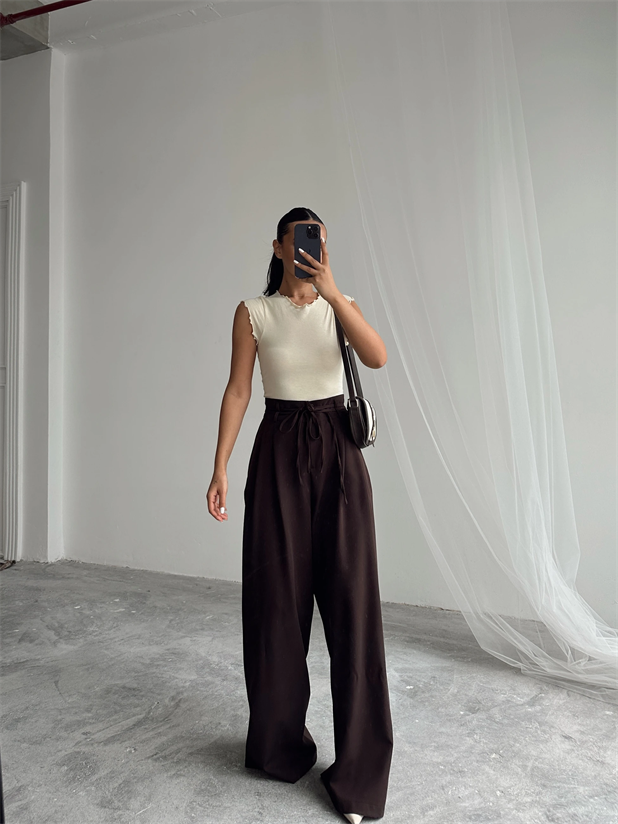 Beli İp Ve Lastikli Palazzo - Kahve