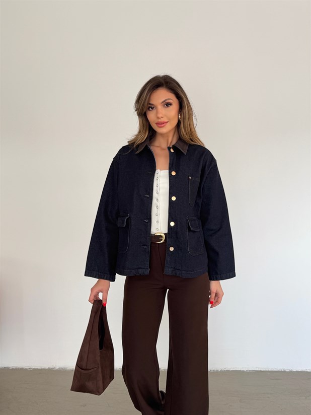 Garnili Denim Ceket - Lacivert