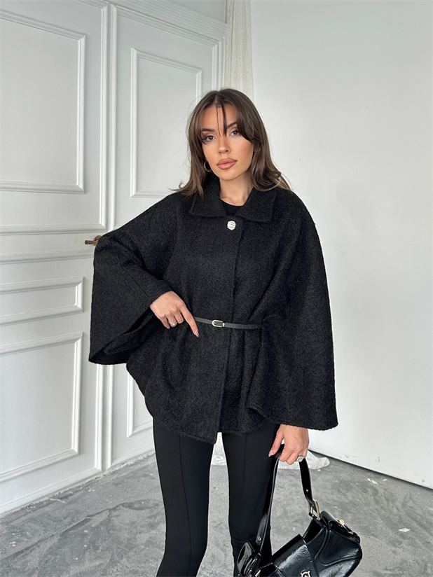 Kırçıllı Kaşe Panço  - Siyah