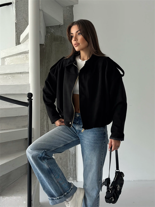 Bomber Süet Ceket - Siyah
