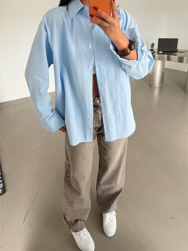 Oversize Poplin Gömlek - Bebe Mavi