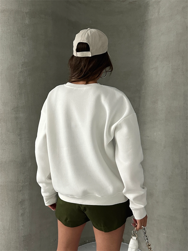 Düz Basic Sweatshırt - Beyaz