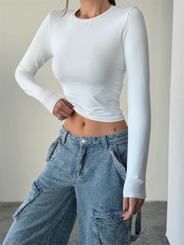 Bisiklet Yaka Micro Bluz - Beyaz