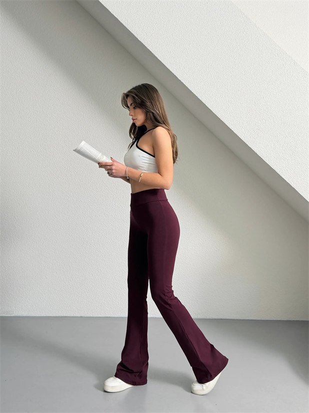 İspanyol Paça Tayt Pantolon - Bordo