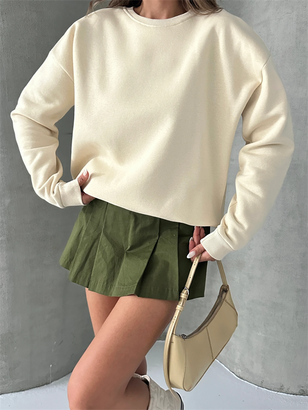 Düz Basic Sweatshırt - Taş