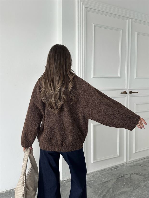 Kırçıllı Kaşe Mont - Kahve