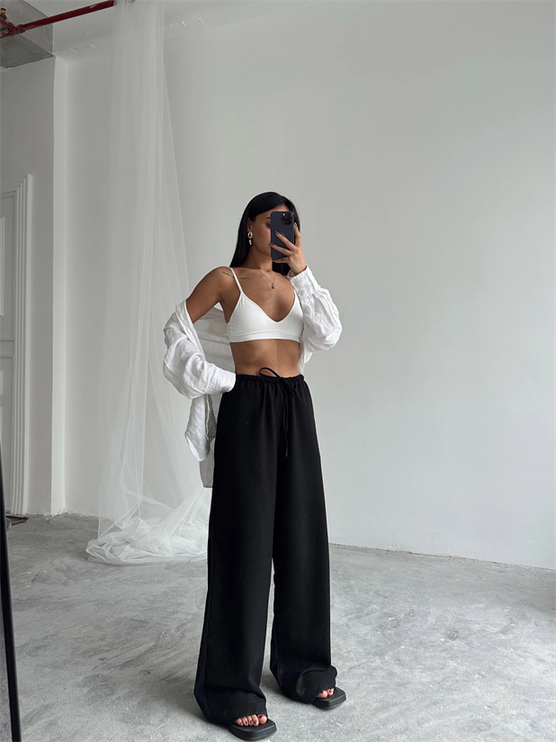 İnce Kemerli Salaş Pantolon - Siyah