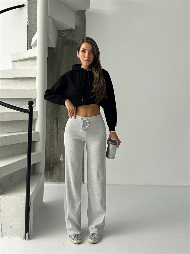 Fitilli Bağcıklı Eşofman - Gri