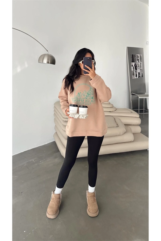 Unicoi Springs Üç İplik Oversize Sweat Vizon - Vizon