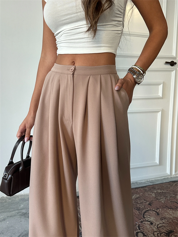 Nadia Pileli Pantolon Vizon - Vizon