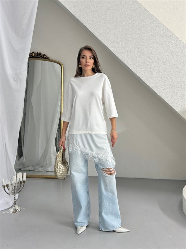 Altı Saten Dantel Basic - Ekru