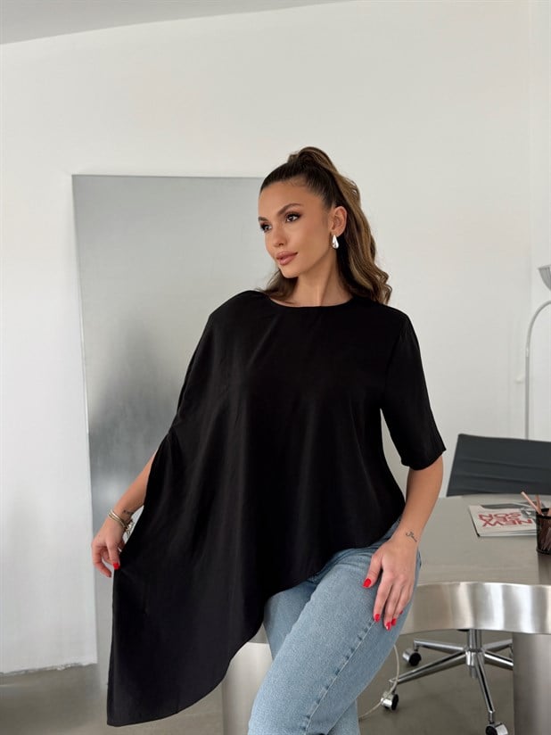Vatkalı Asimetrik Bluz - Siyah
