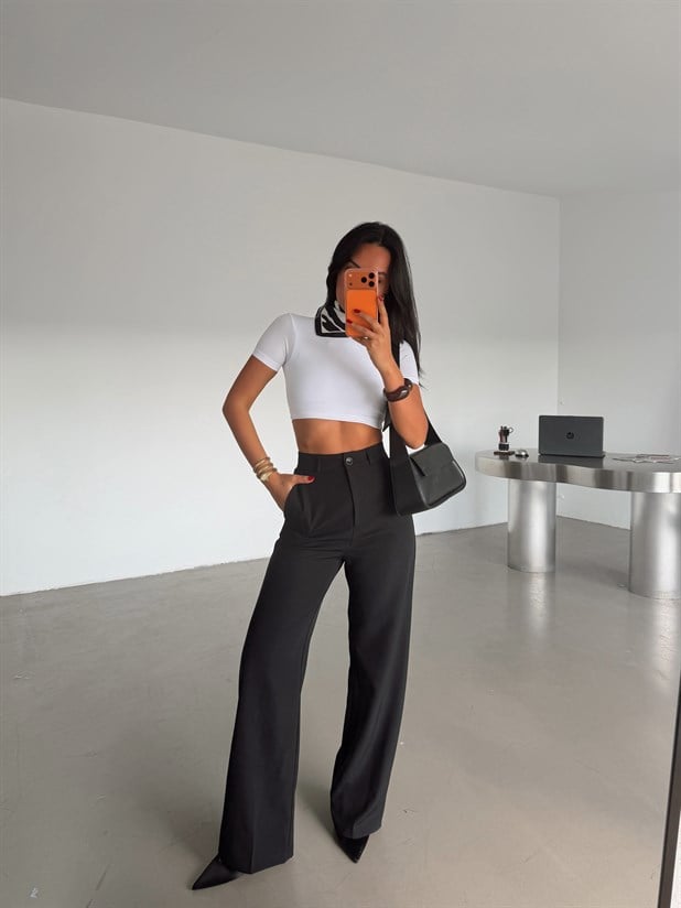 Pilesiz Palazzo Pantolon - Siyah