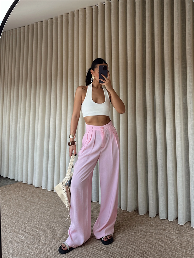 Modal Üç Pile Palazzo  - Pudra Pembe