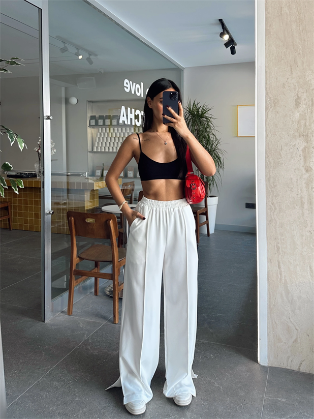 Renew Ön Dikiş Detaylı Yan Yırtmaçlı Pantolon Beyaz - Beyaz