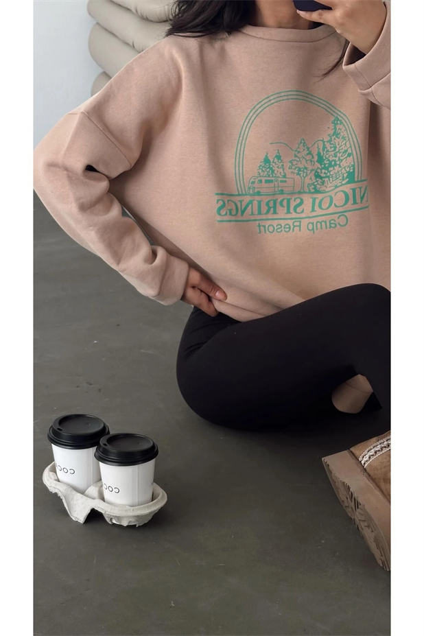 Unicoi Springs Üç İplik Oversize Sweat Vizon - Vizon