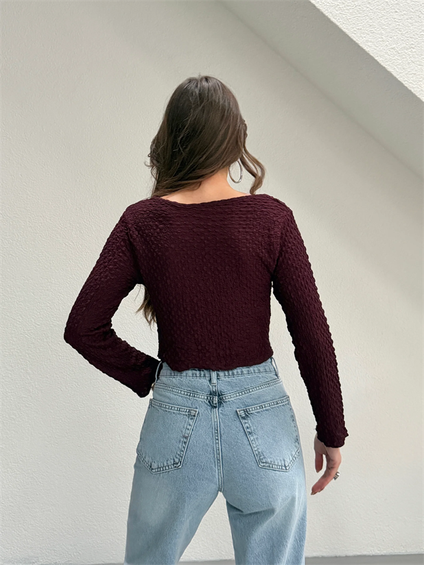 Önü Bağlamalı Bluz - Mürdüm