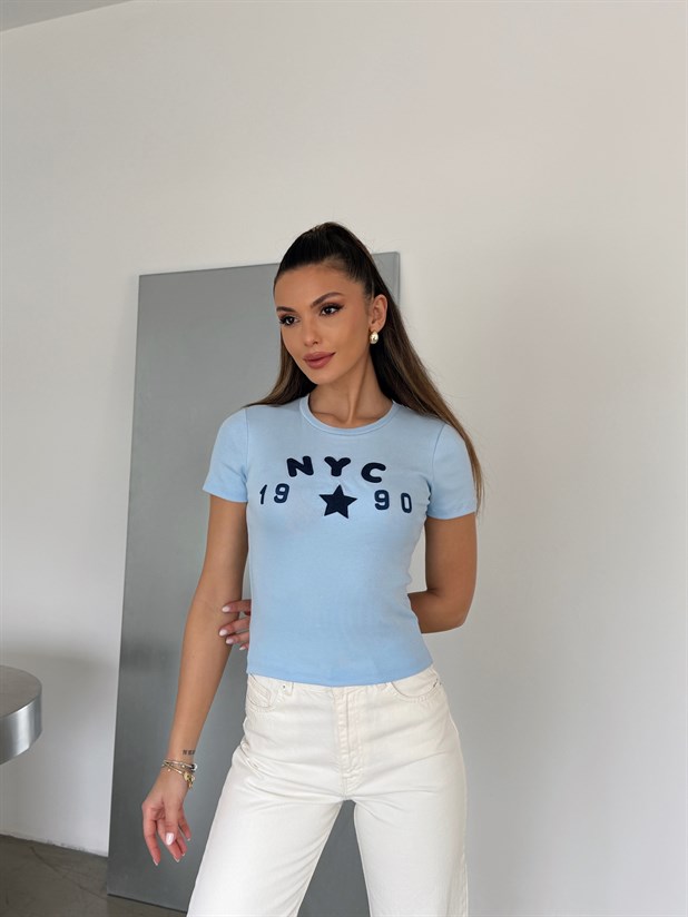 NYC 1990 Nakışlı Basic - Mavi