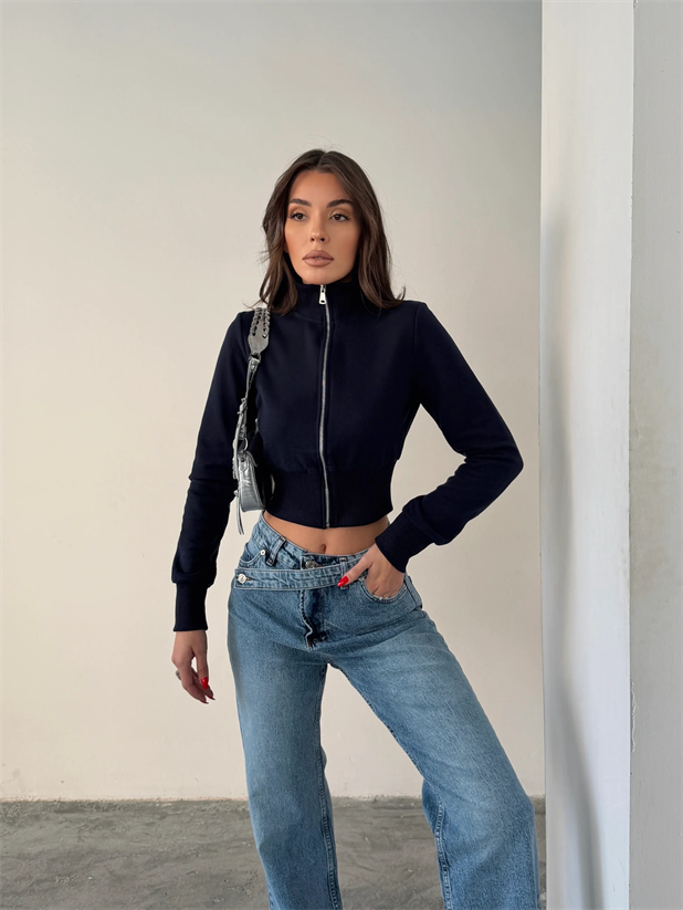 Ribanalı Balıkçı Triko Hırka - Lacivert