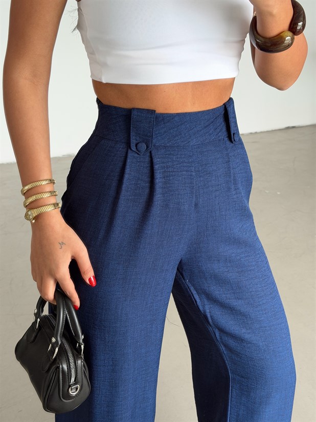 Apoletli Keten Palazzo - Lacivert