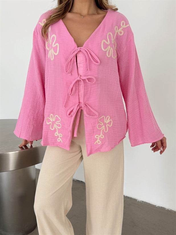 Nakışlı Kimono Takım  - Pembe