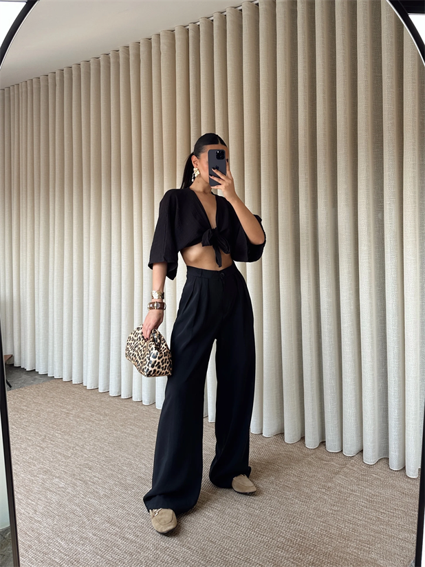 Modal Üç Pile Palazzo  - Siyah