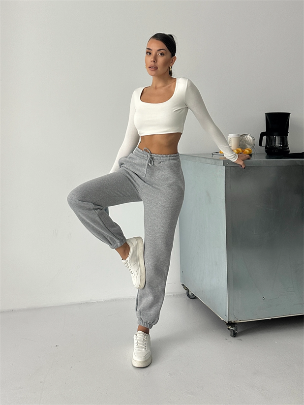 Bel Lastik Jogger Eşofman Gri Melanj - Gri Melanj