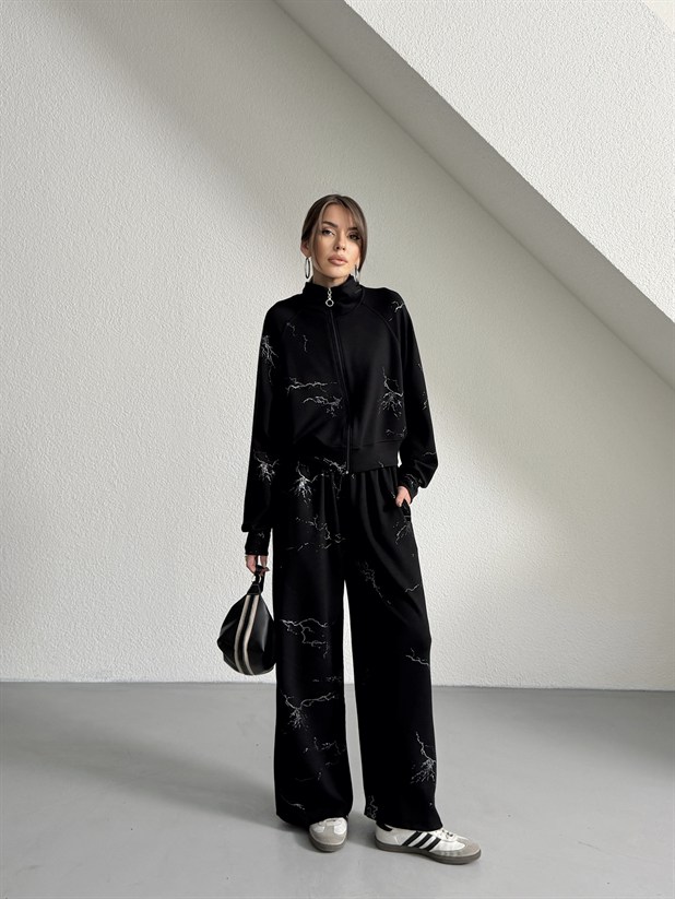 Fermuarlı Palazzo Takım - Siyah