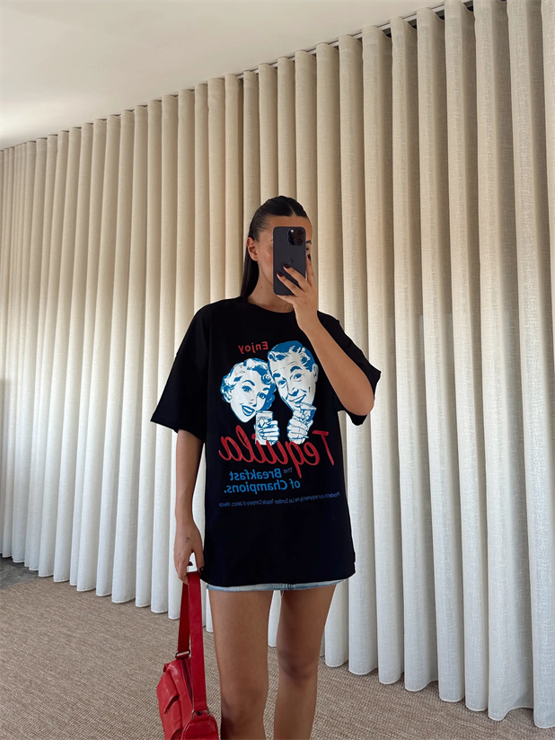 Tequila Baskılı Tshirt Siyah - Siyah