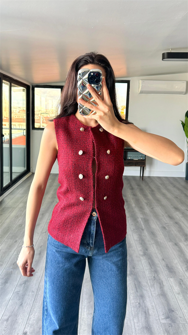 Chanel Fabric Yelek Bordo - Bordo