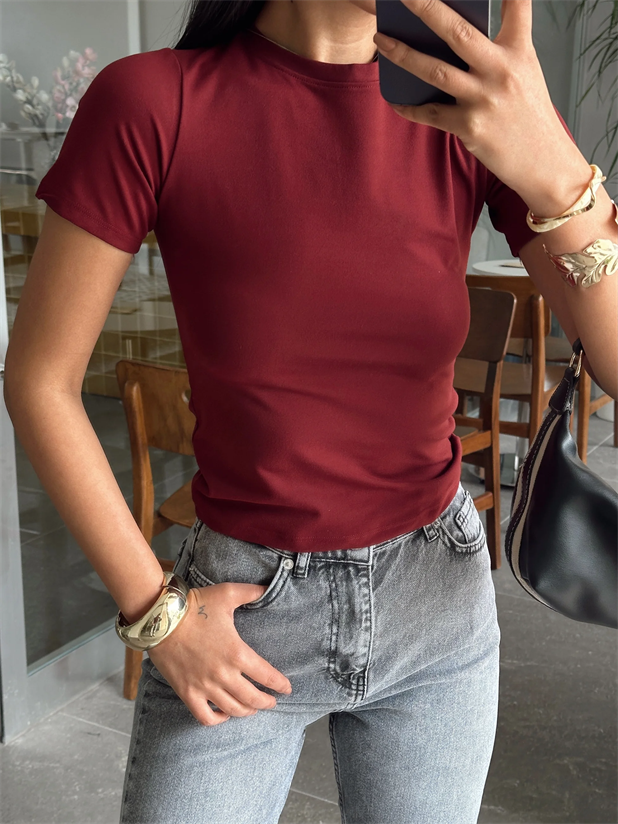 Bisiklet Yaka Modal Basic - Bordo