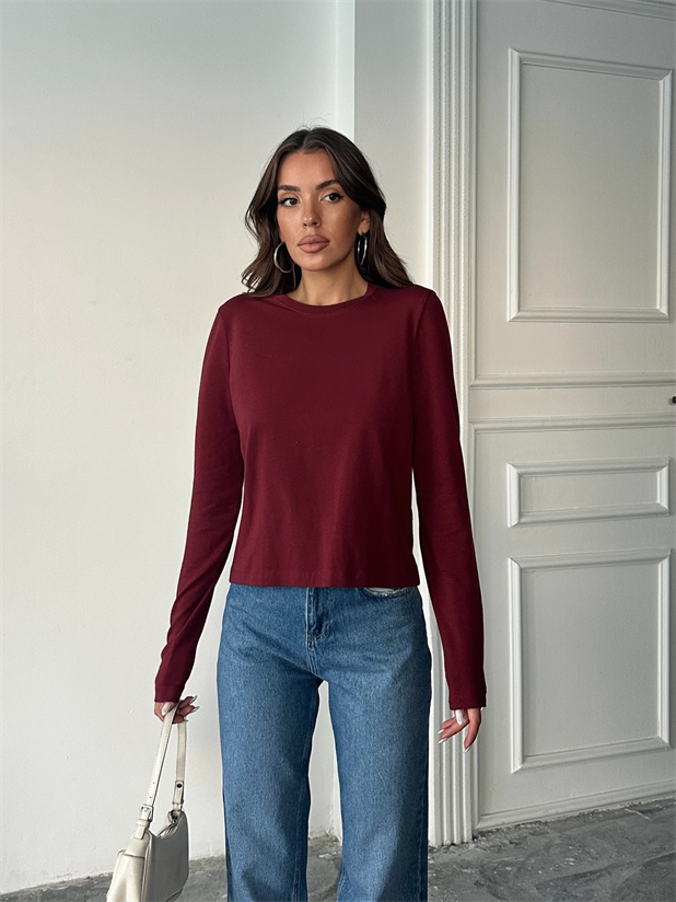 Düz Basic Uzun Kol - Bordo