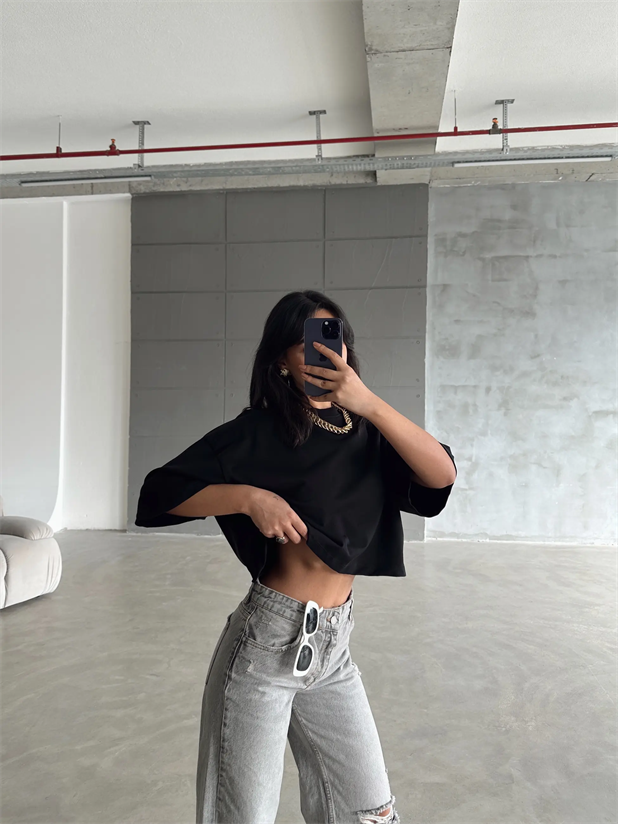 Oversize Basic Crop - Siyah