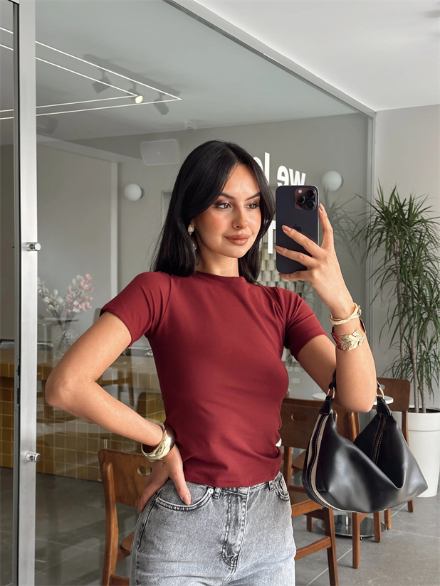 Bisiklet Yaka Modal Basic - Bordo