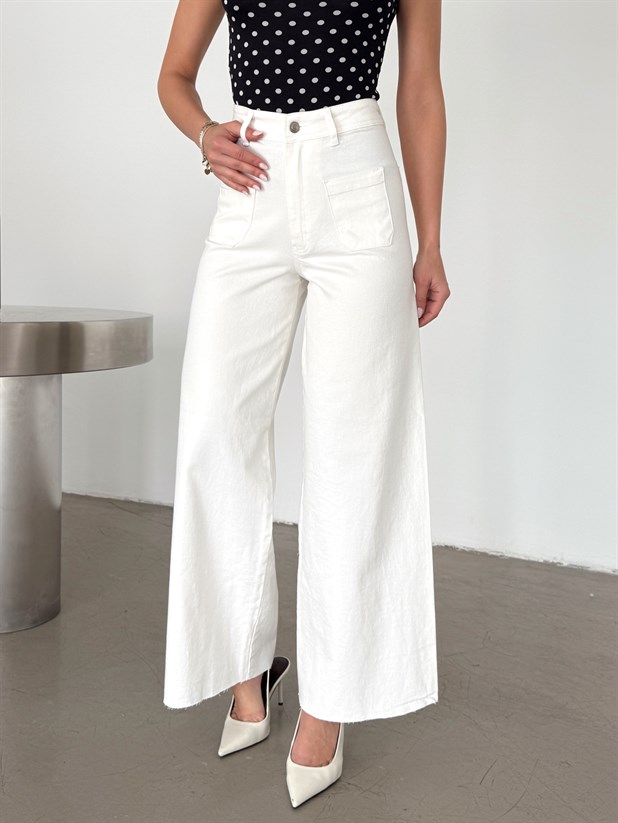 Çift Cep Palazzo Jean - Ekru
