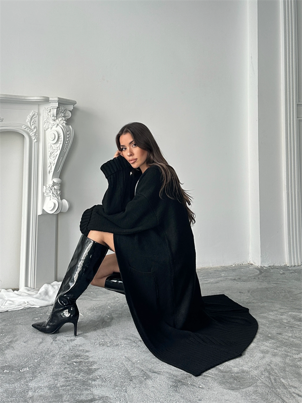 Oversize Uzun Hırka - Siyah