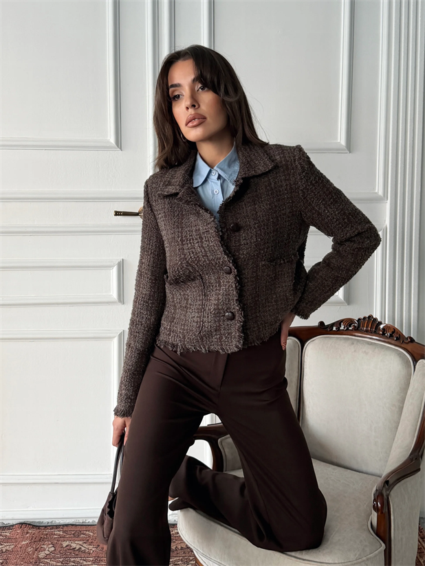 Püskül Detay Tüvit Ceket - Kahve