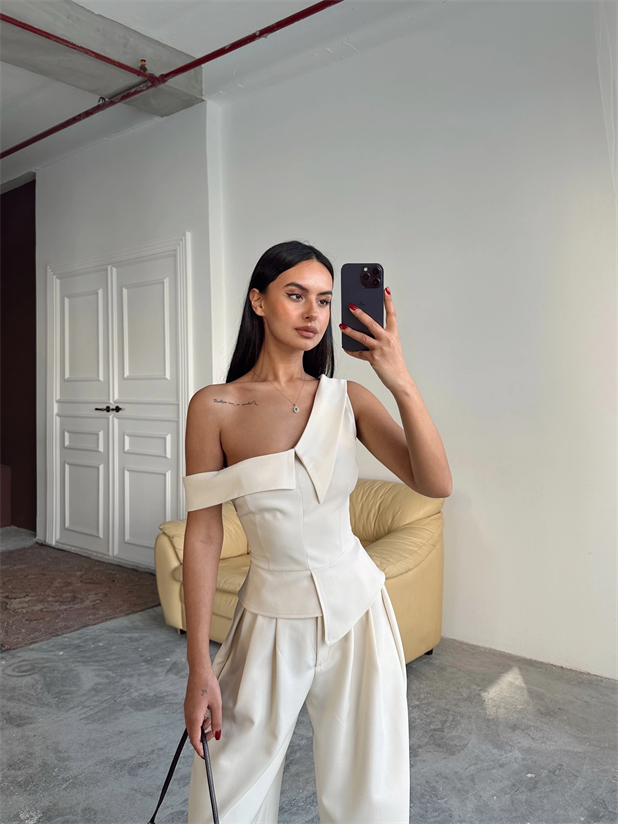 Tek Omuz Büstiyer - Krem