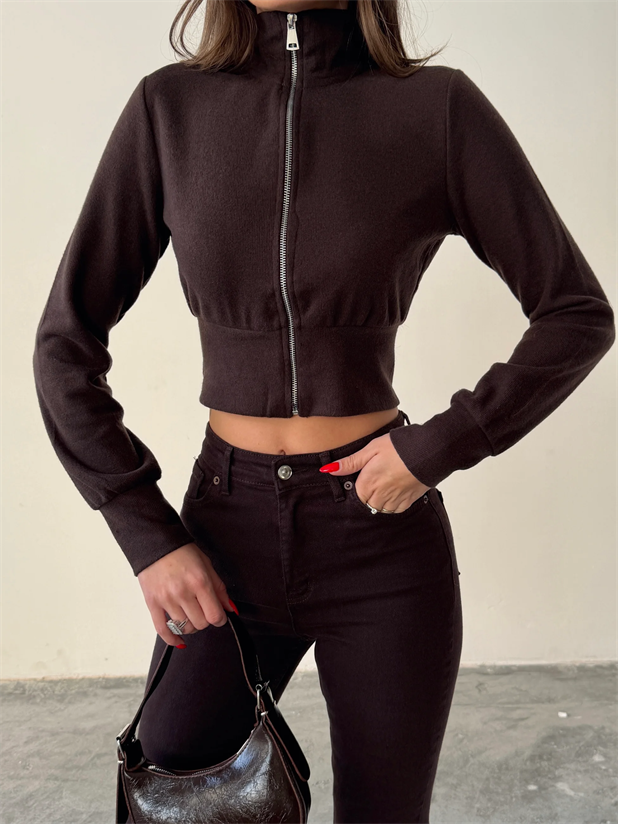 Ribanalı Balıkçı Triko Hırka - Kahve