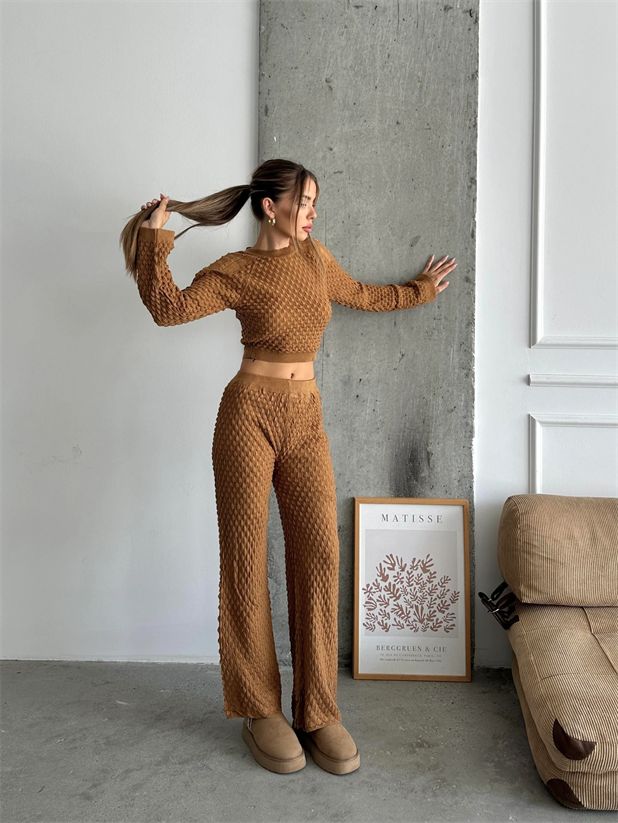 Damla Ajur Triko Pantolon Taba - Taba