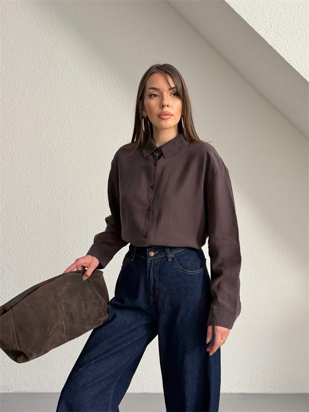 Tensel Gömlek - Kahve